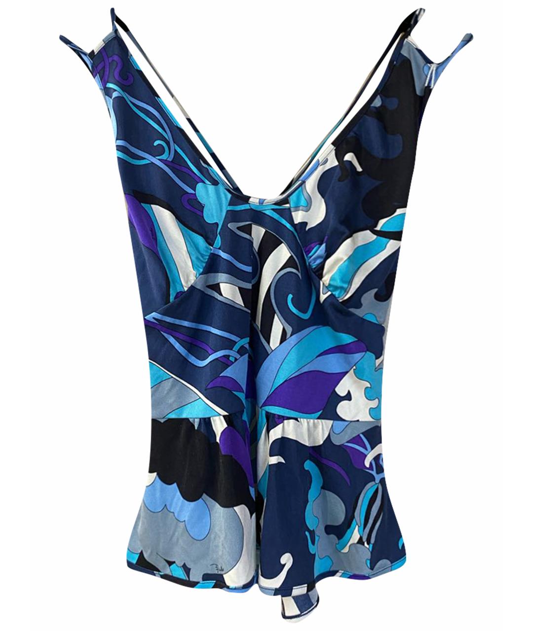 EMILIO PUCCI Бирюзовая шелковая майка, фото 1