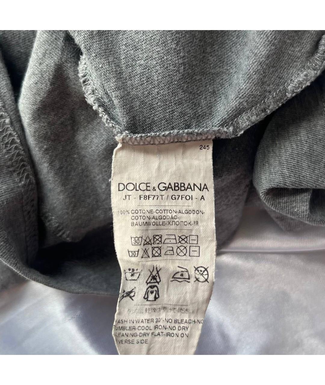 DOLCE&GABBANA Серая хлопковая футболка, фото 7