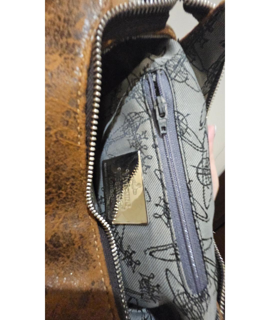 VIVIENNE WESTWOOD Коричневая кожаная сумка с короткими ручками, фото 4