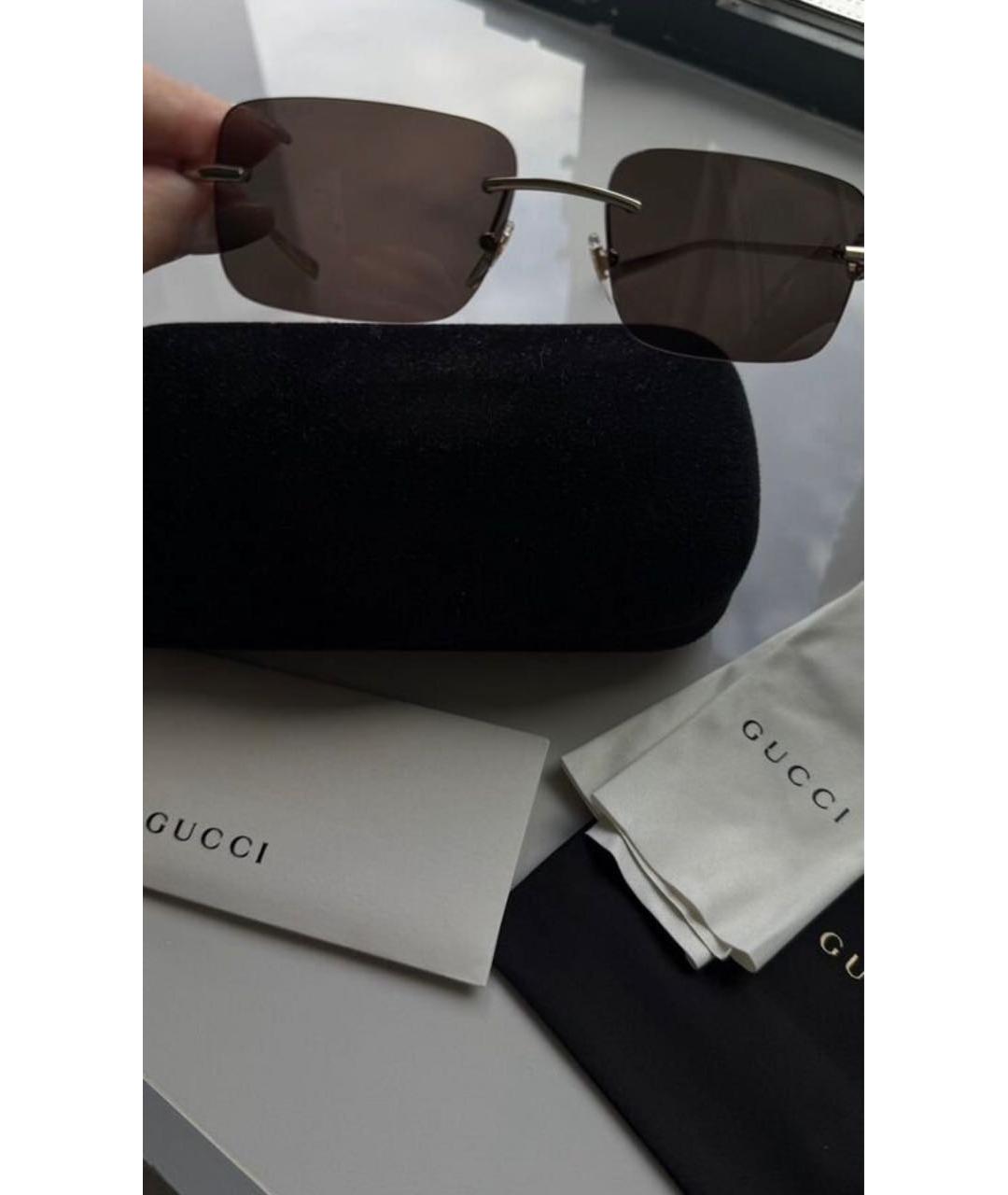 GUCCI Коричневые металлические солнцезащитные очки, фото 4