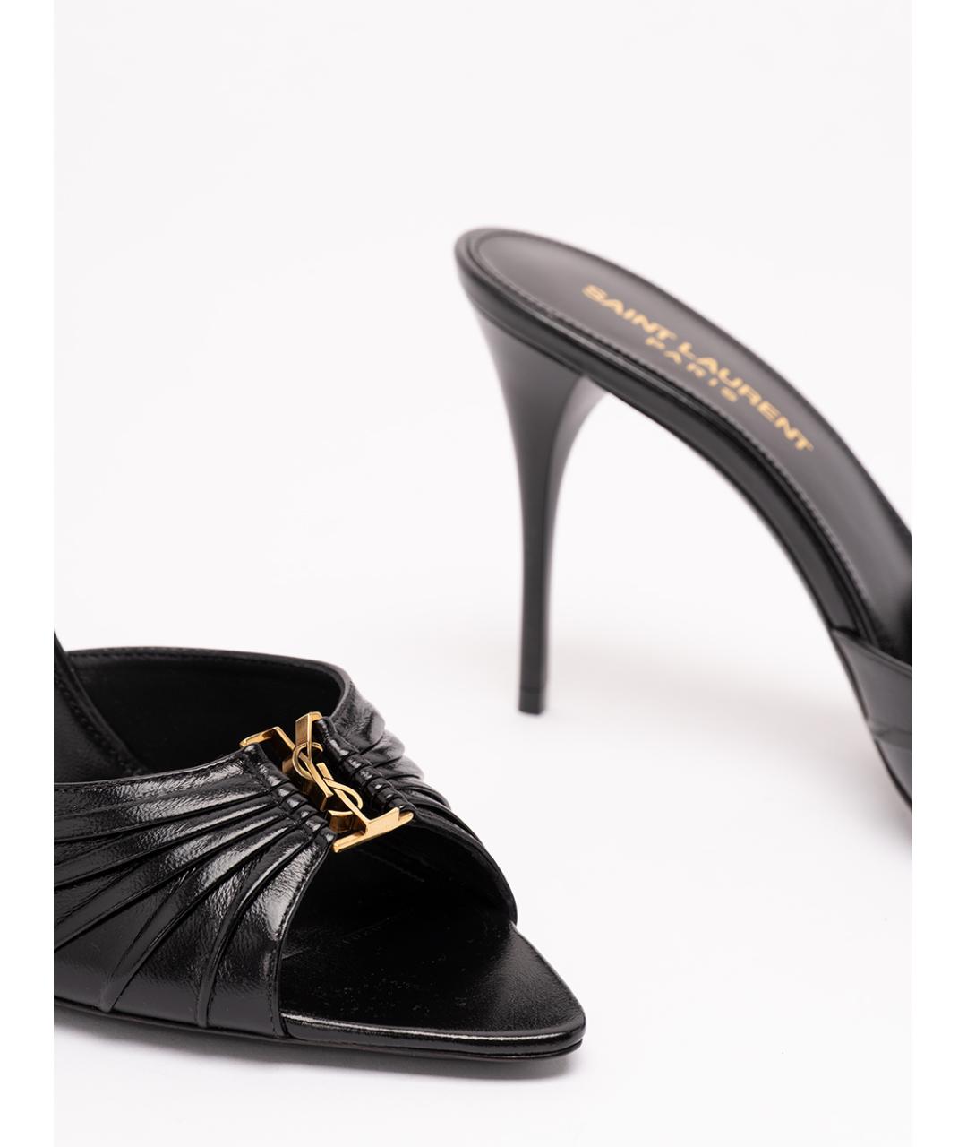 SAINT LAURENT Черные кожаные мюли, фото 5
