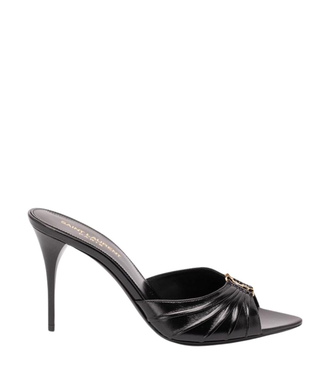 SAINT LAURENT Черные кожаные мюли, фото 1