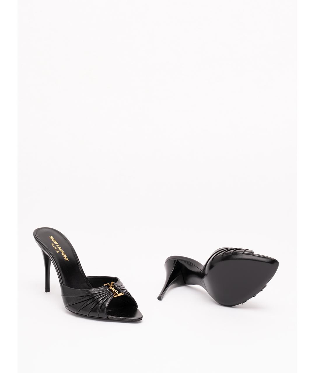 SAINT LAURENT Черные кожаные мюли, фото 4