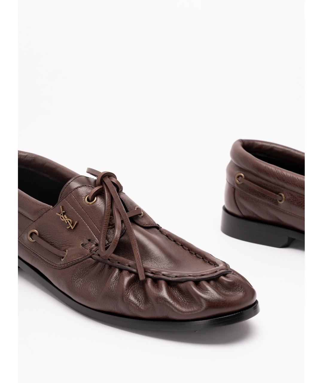 SAINT LAURENT Коричневые кожаные лоферы, фото 5