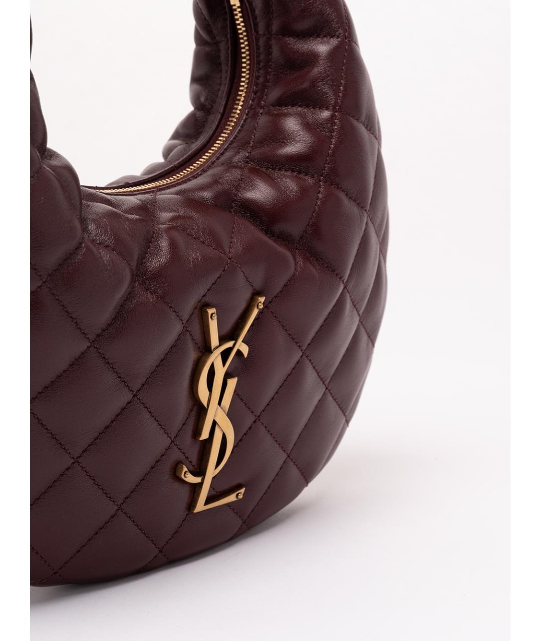SAINT LAURENT Бордовая кожаная сумка с короткими ручками, фото 4