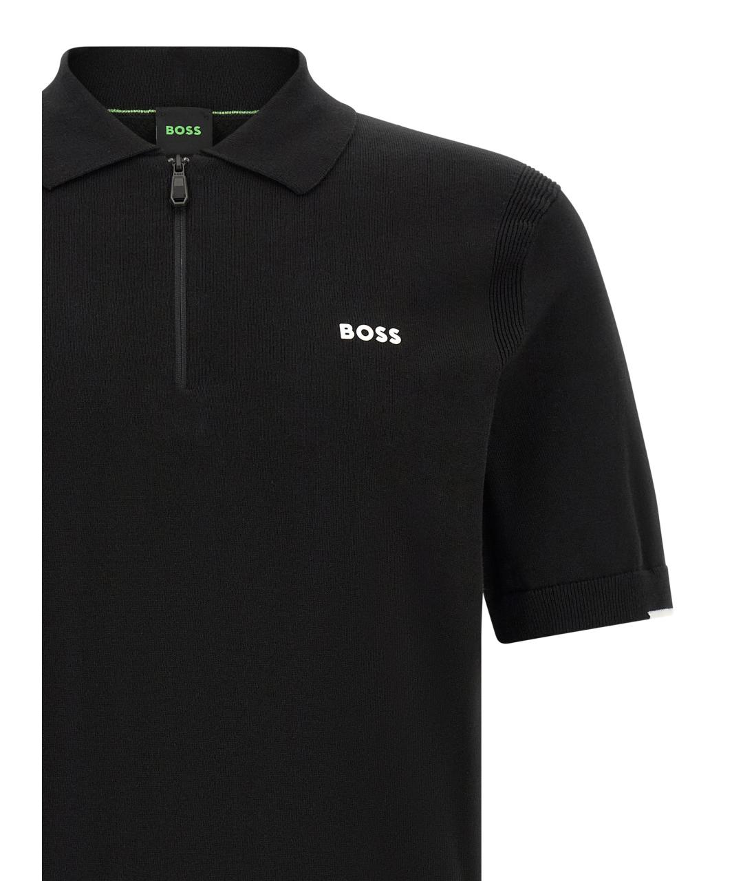 HUGO BOSS Черное хлопковое поло с коротким рукавом, фото 3