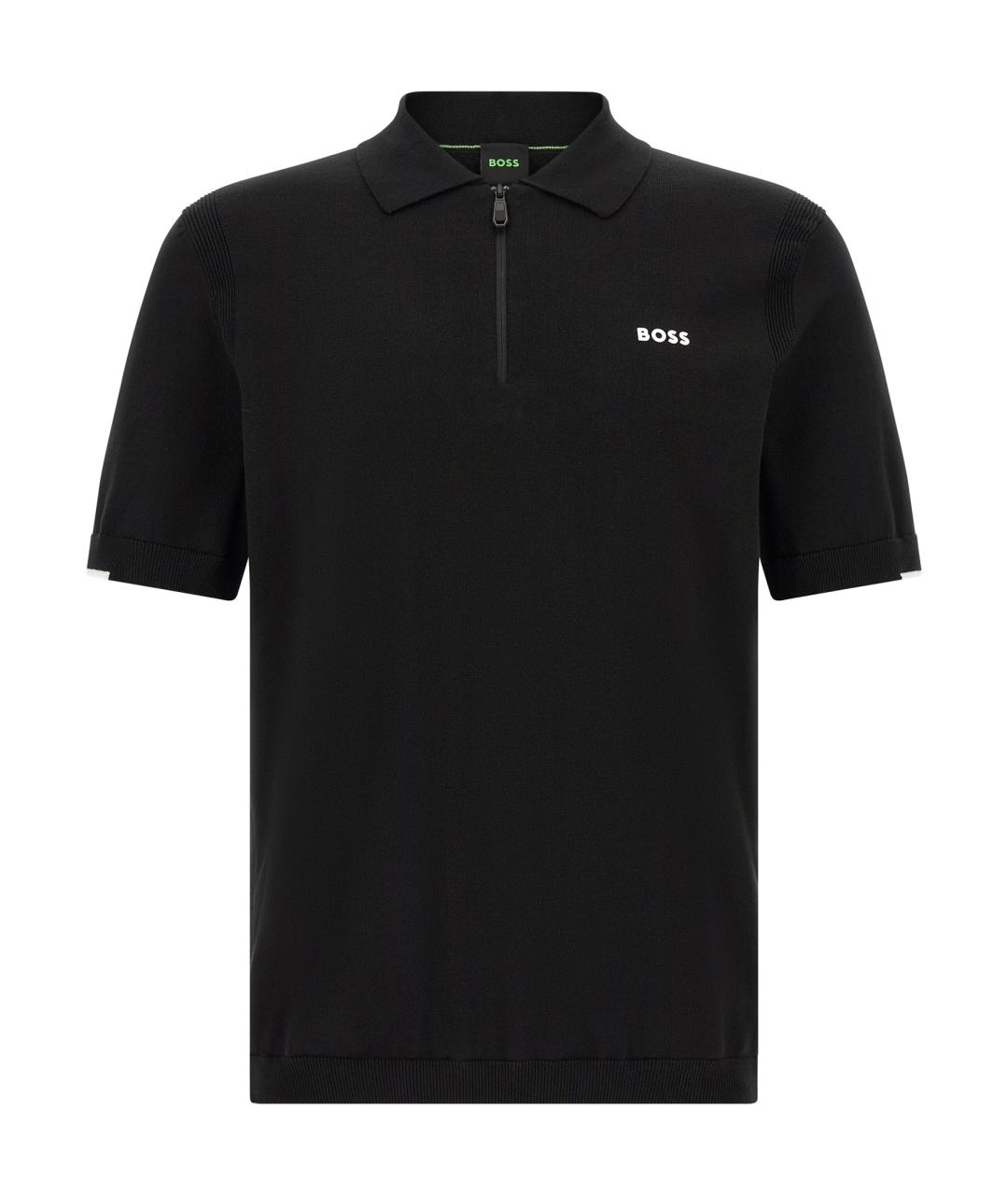 HUGO BOSS Черное хлопковое поло с коротким рукавом, фото 1