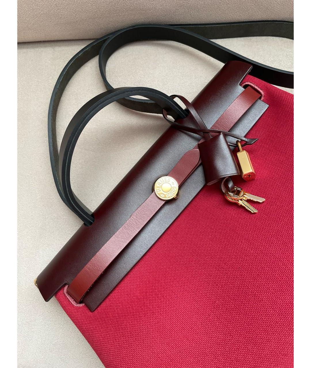 HERMES Бордовая хлопковая сумка через плечо, фото 5