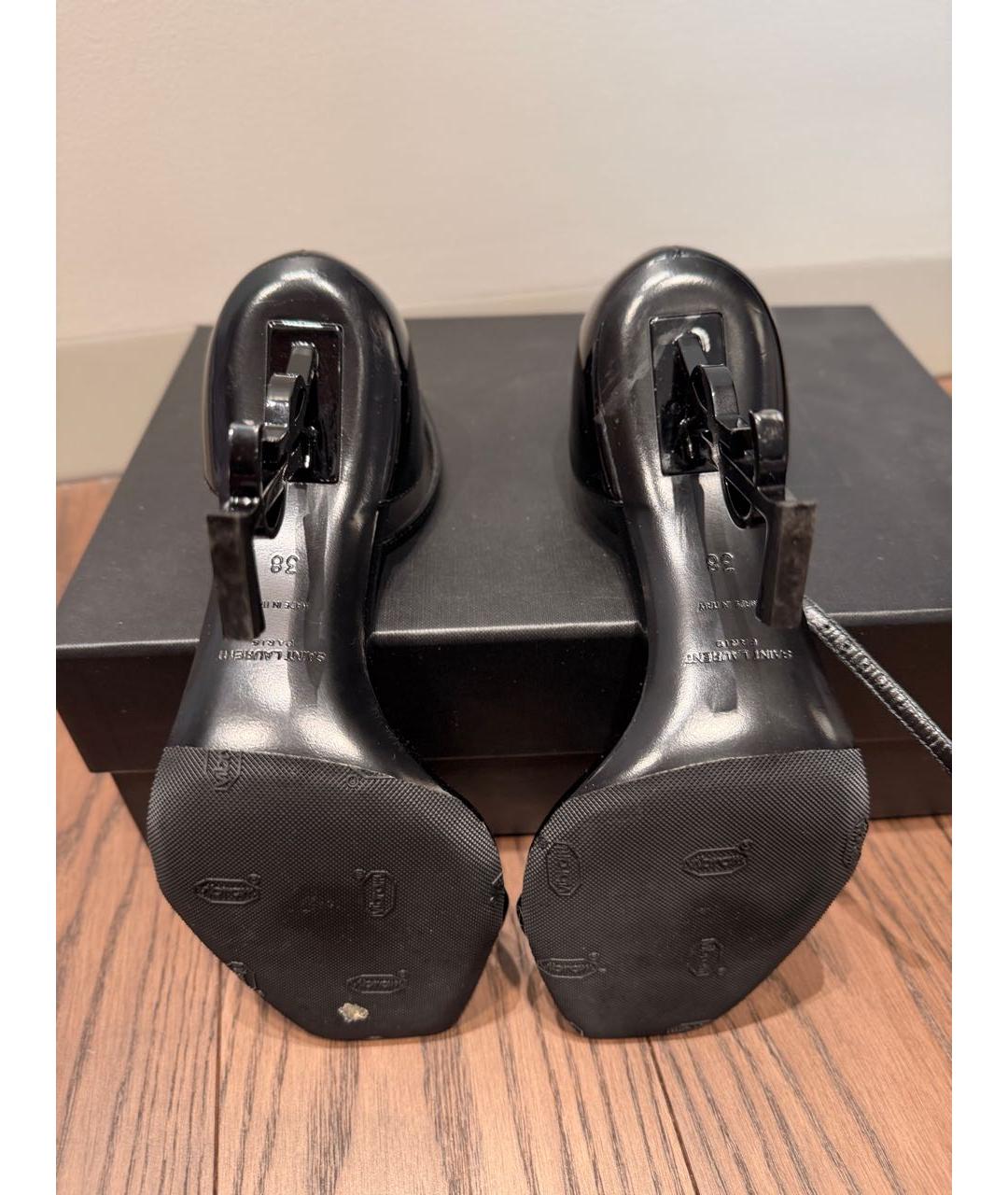 SAINT LAURENT Черные босоножки из лакированной кожи, фото 3