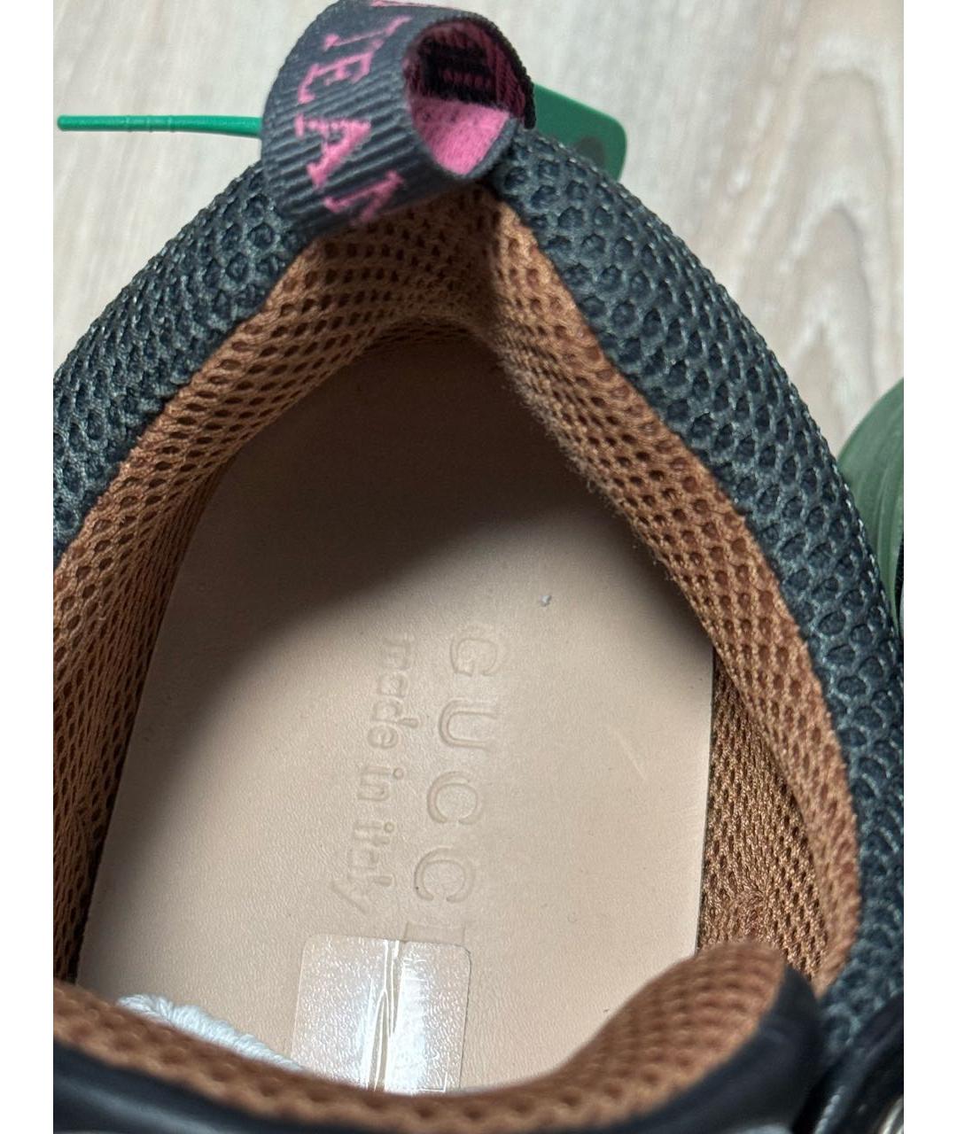 GUCCI Хаки кожаные низкие кроссовки / кеды, фото 5