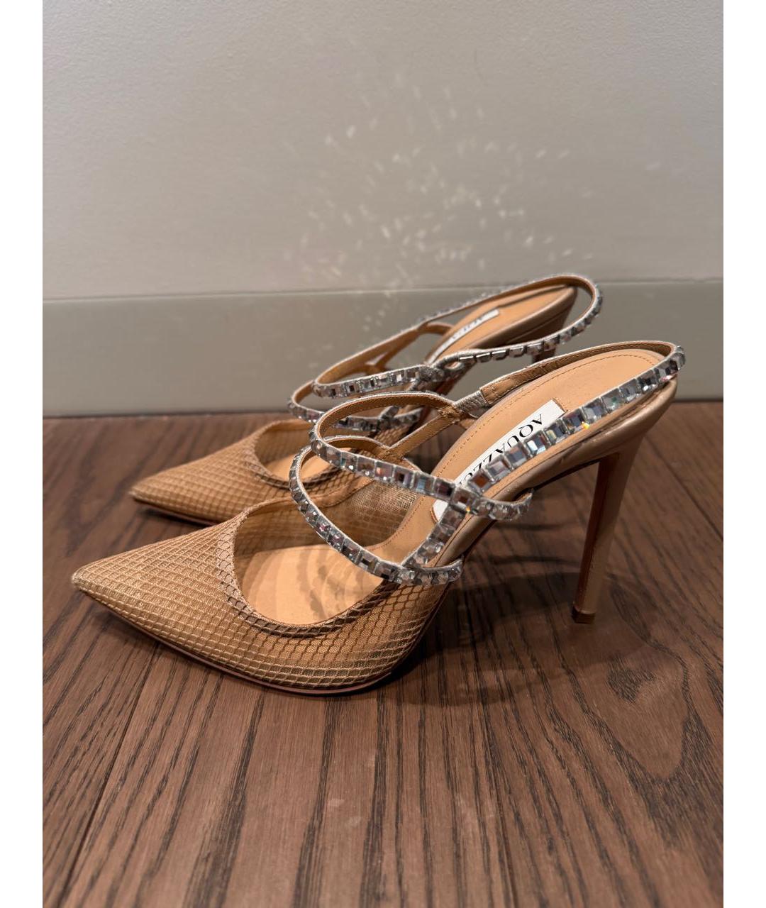 AQUAZZURA Бежевые текстильные мюли, фото 7