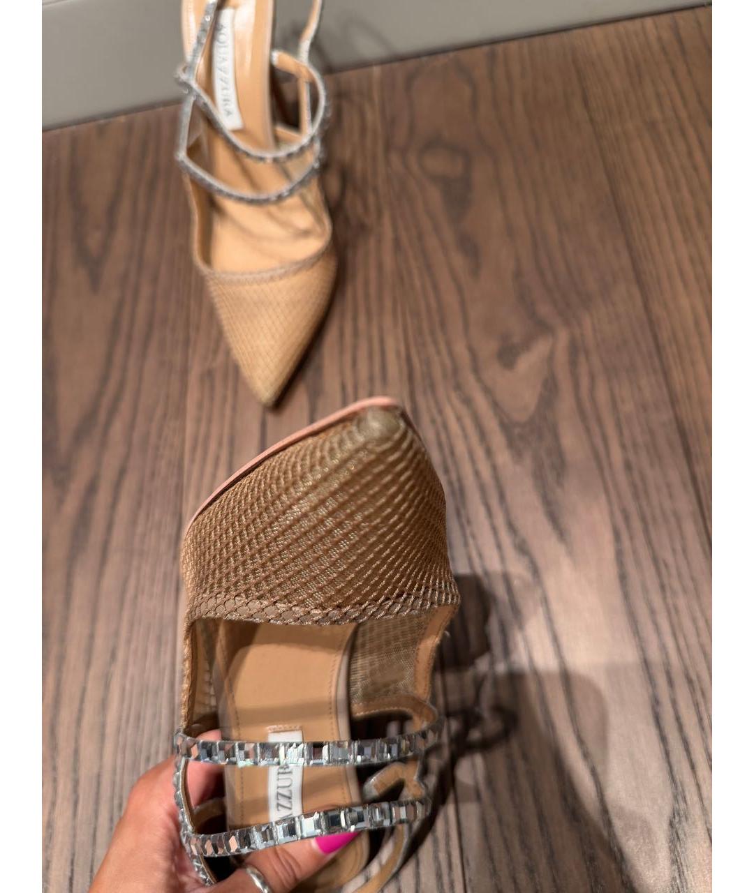 AQUAZZURA Бежевые текстильные мюли, фото 5
