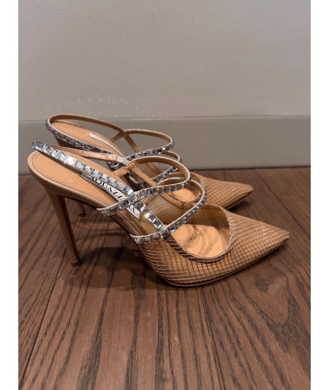 AQUAZZURA Бежевые текстильные мюли, фото 9
