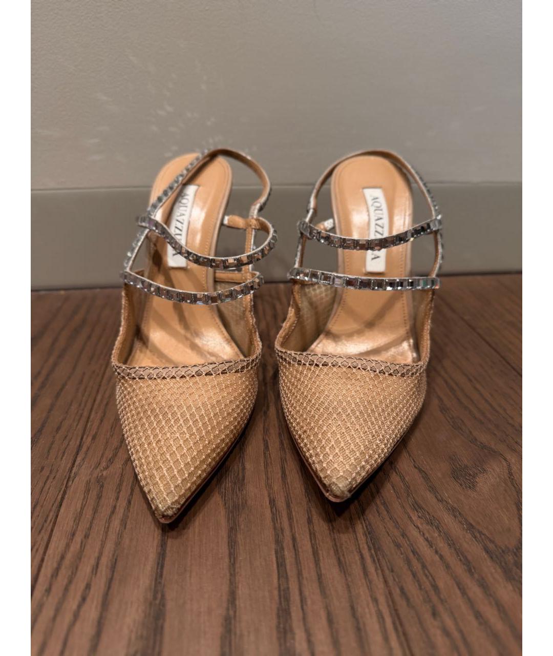 AQUAZZURA Бежевые текстильные мюли, фото 2
