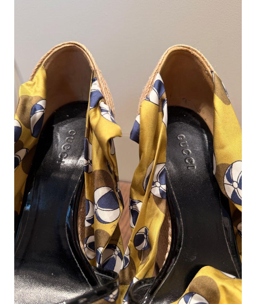 GUCCI Желтые текстильные босоножки, фото 3