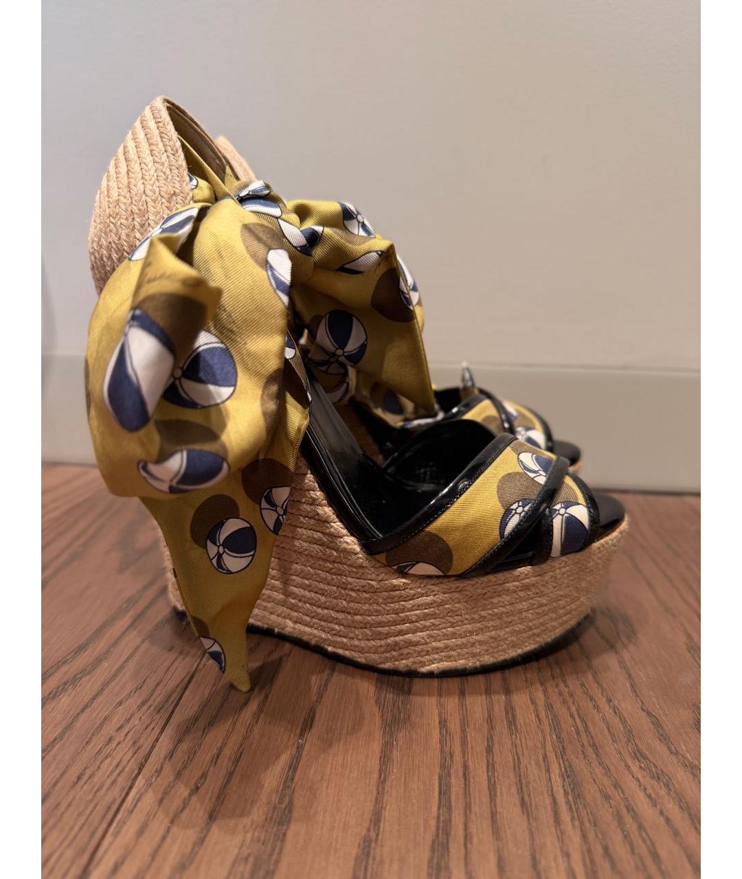 GUCCI Желтые текстильные босоножки, фото 9