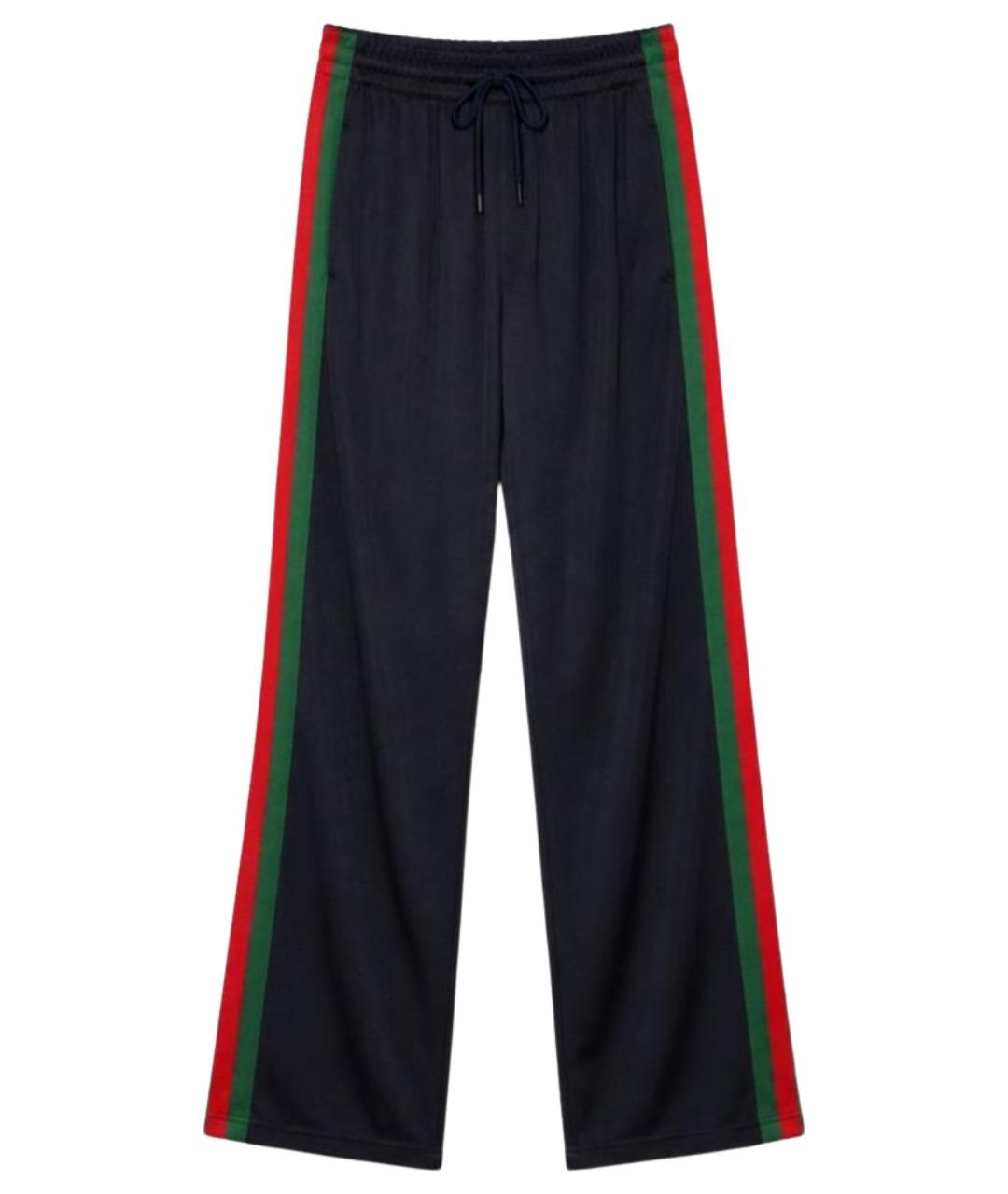 GUCCI Темно-синие шелковые повседневные брюки, фото 1