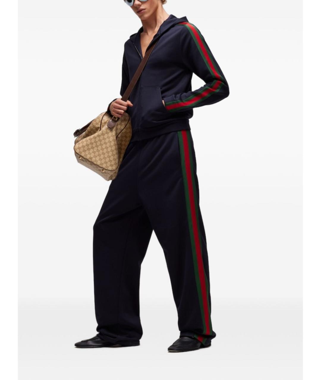 GUCCI Темно-синие шелковые повседневные брюки, фото 4
