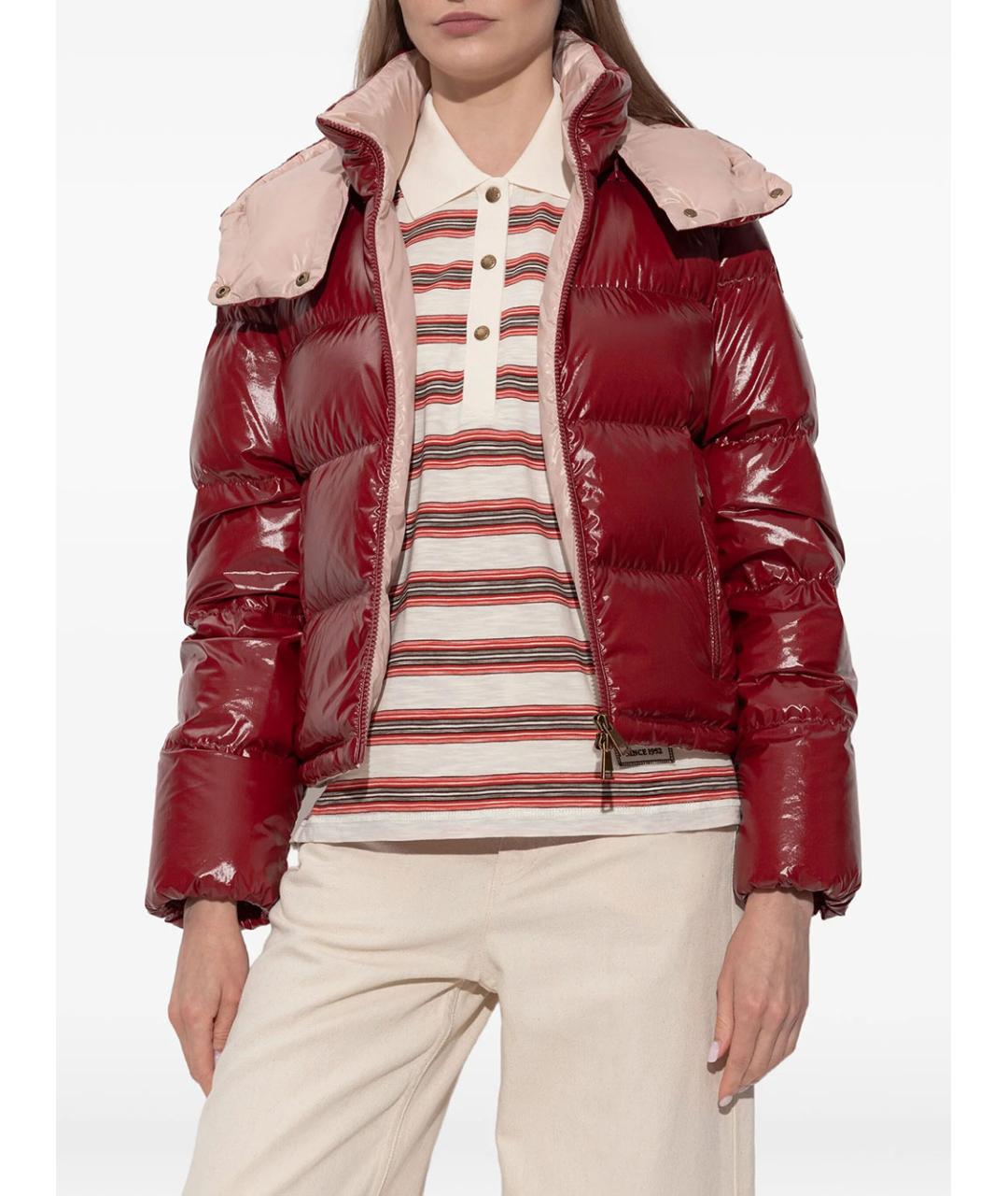 MONCLER Бордовый полиамидовый пуховик, фото 3