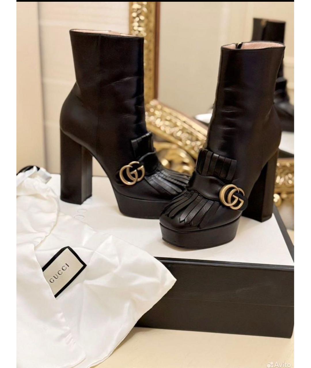 GUCCI Черные кожаные ботинки, фото 2