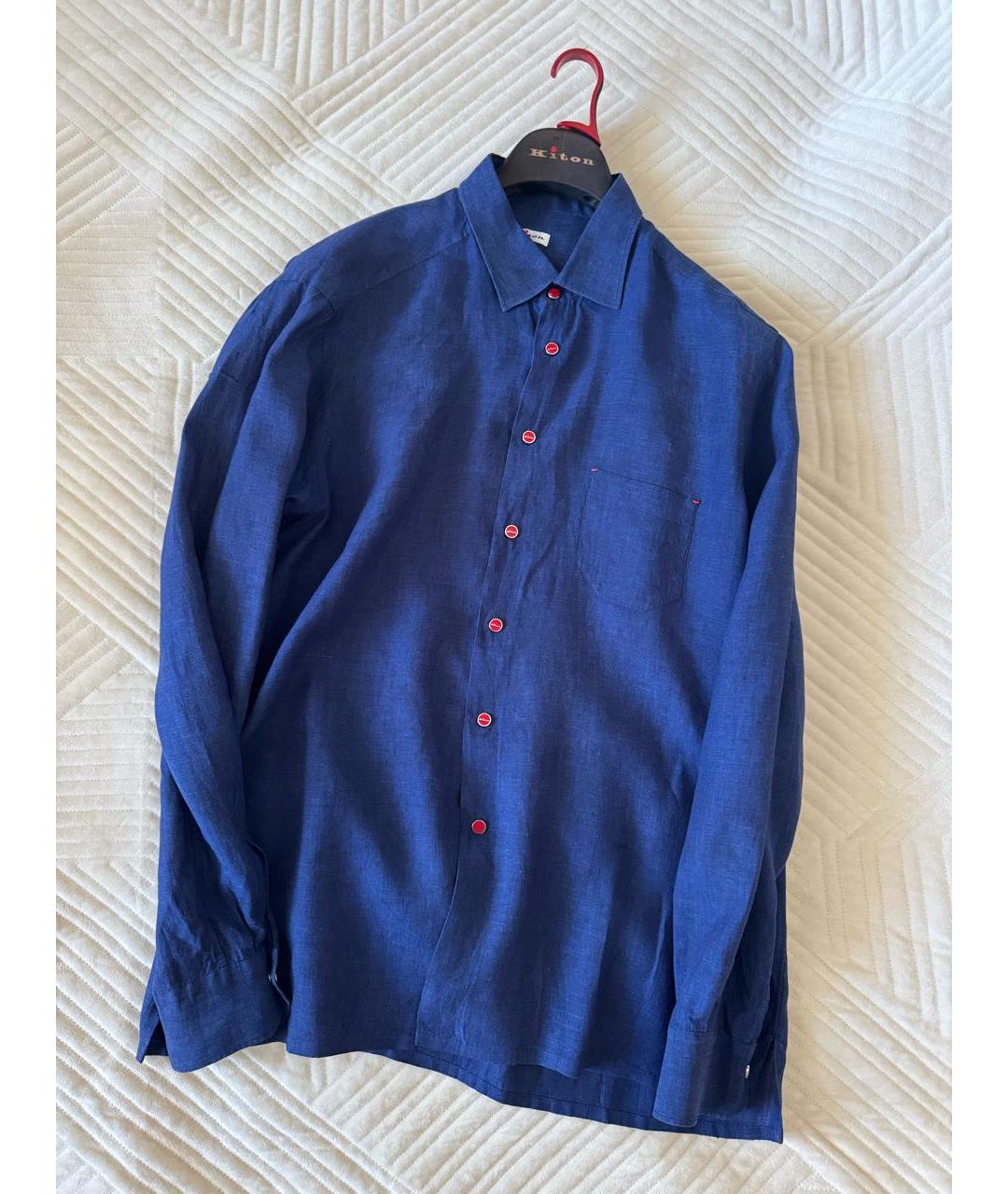 KITON Синяя льняная кэжуал рубашка, фото 2
