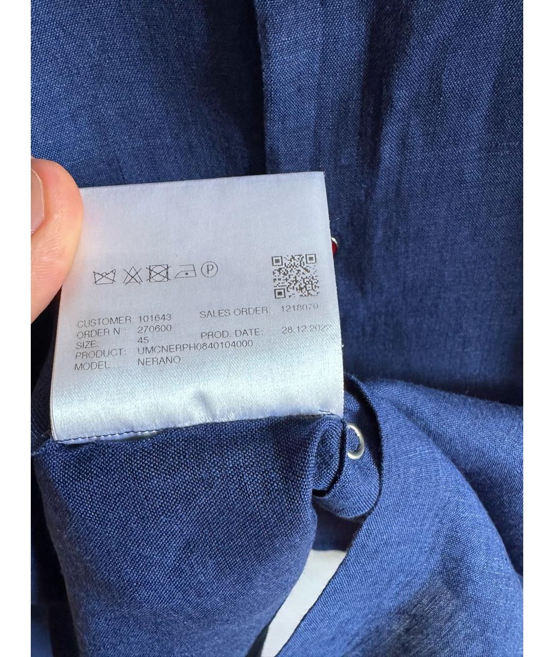 KITON Синяя льняная кэжуал рубашка, фото 7
