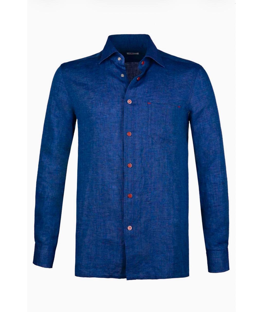 KITON Синяя льняная кэжуал рубашка, фото 9