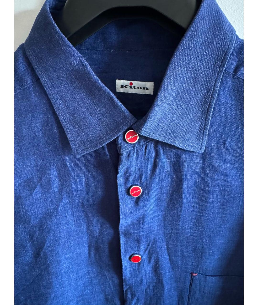 KITON Синяя льняная кэжуал рубашка, фото 3