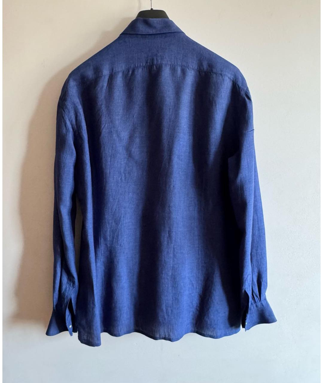 KITON Синяя льняная кэжуал рубашка, фото 5