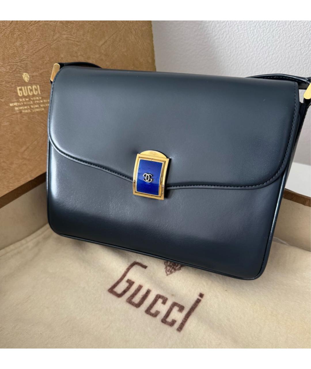 GUCCI Темно-синяя кожаная сумка через плечо, фото 2