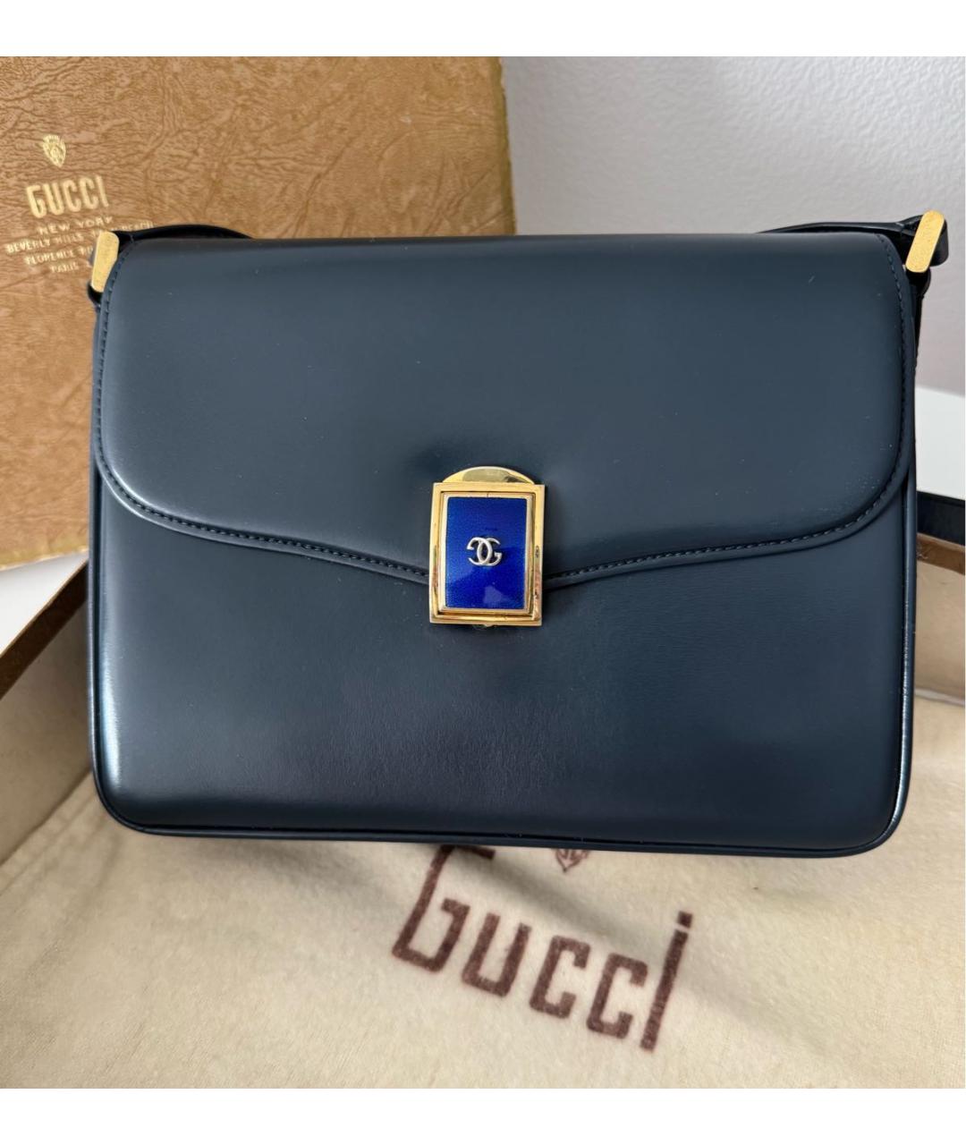 GUCCI Темно-синяя кожаная сумка через плечо, фото 9