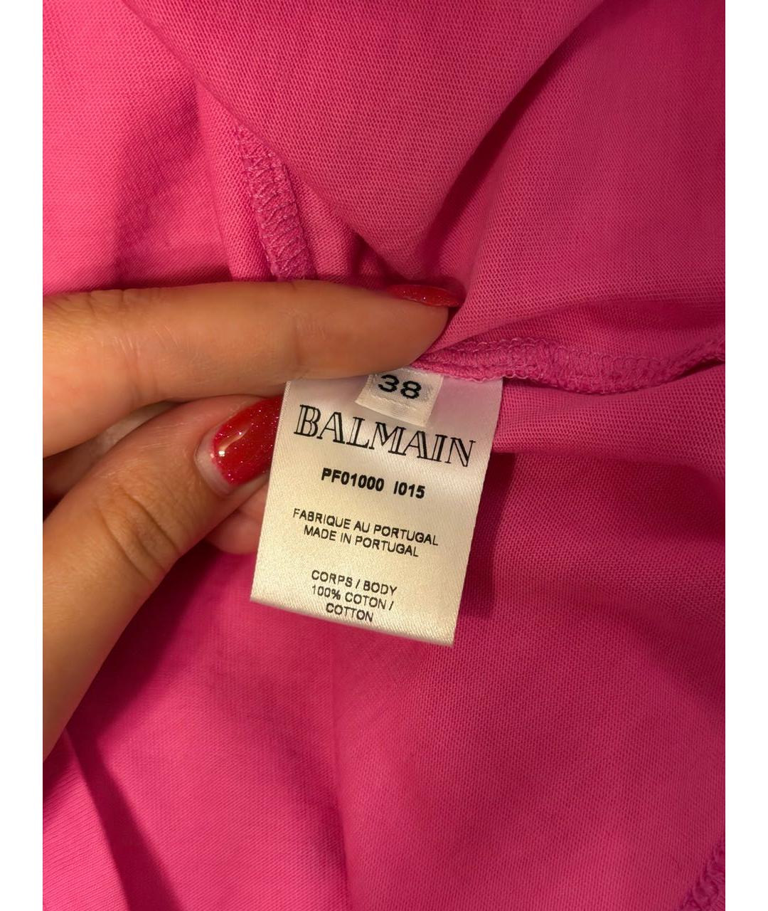 BALMAIN Розовая хлопковая футболка, фото 4