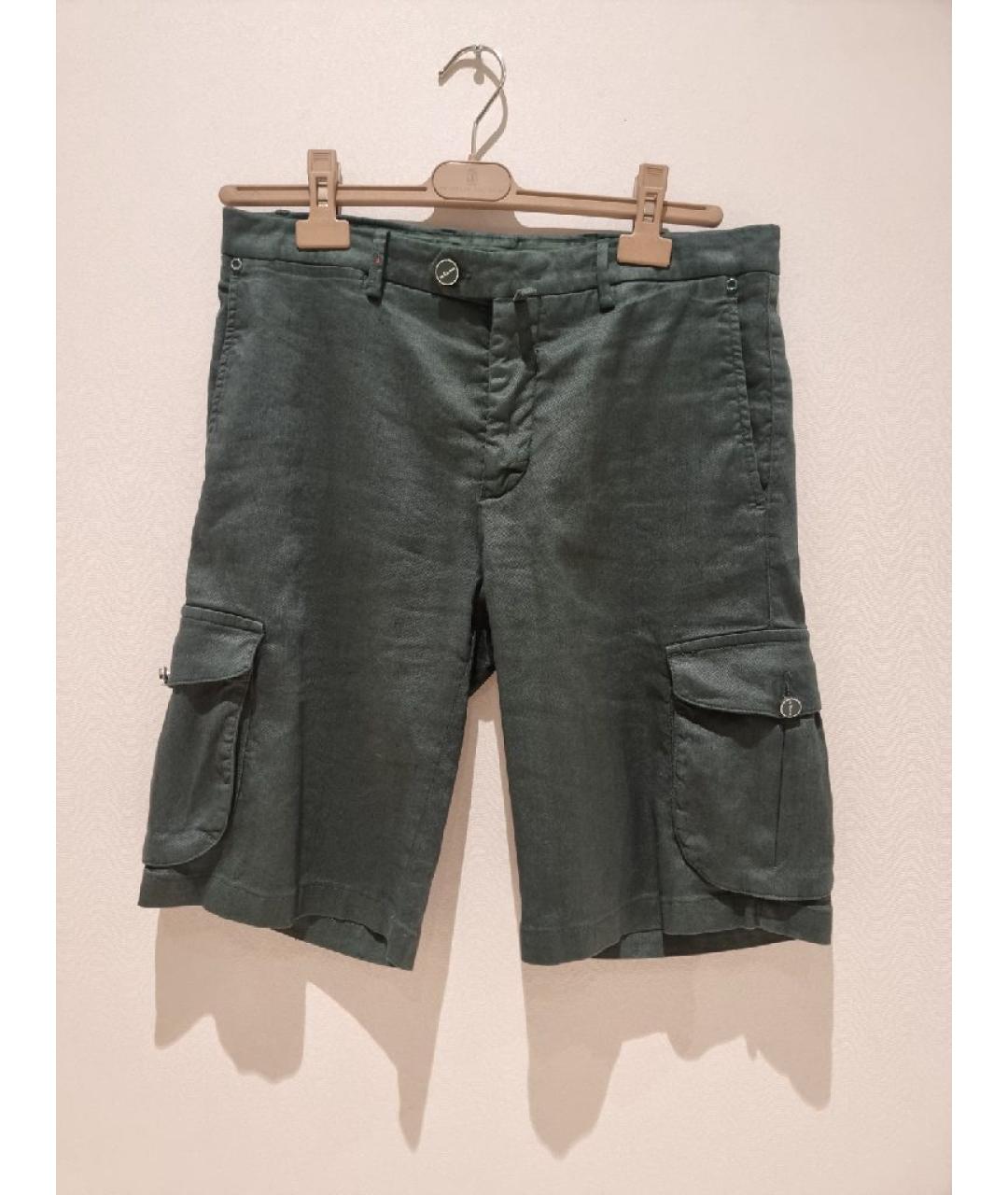 KITON Зеленые льняные шорты, фото 10