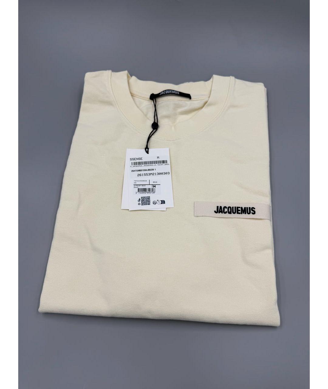 JACQUEMUS Бежевая хлопковая футболка, фото 3