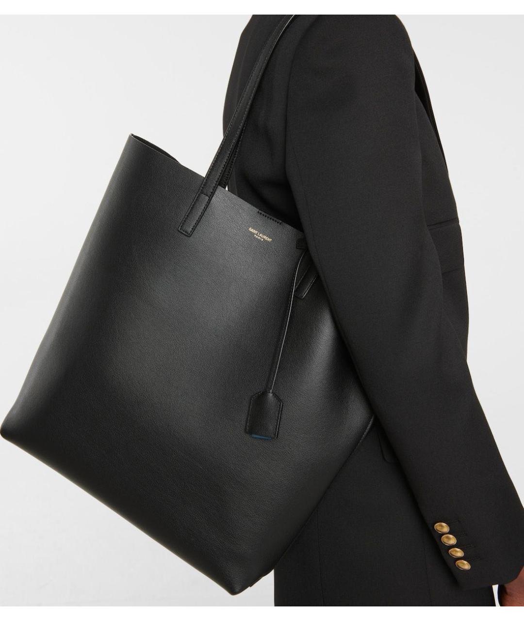 SAINT LAURENT Черная кожаная сумка тоут, фото 2