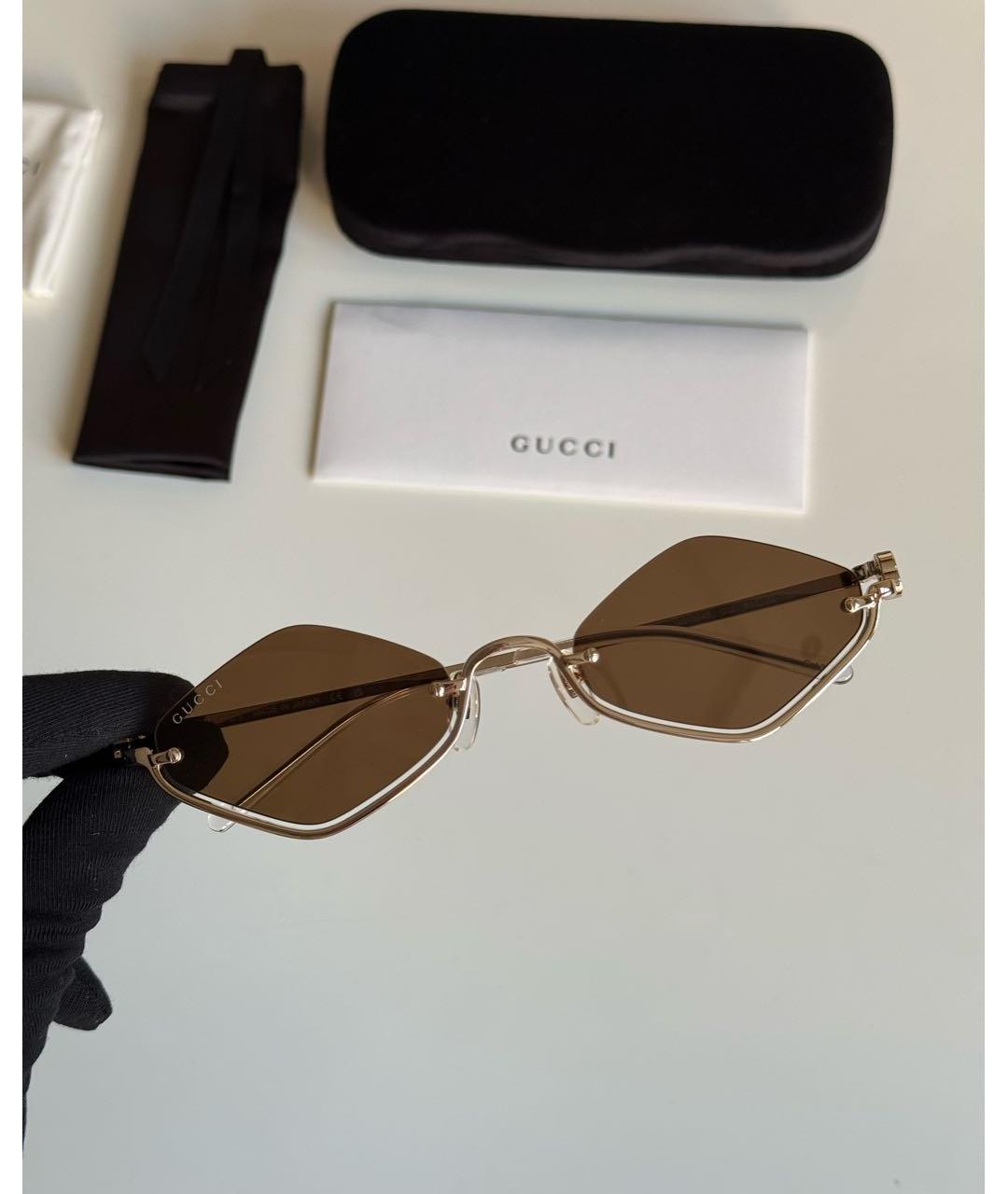 GUCCI Коричневые металлические солнцезащитные очки, фото 4