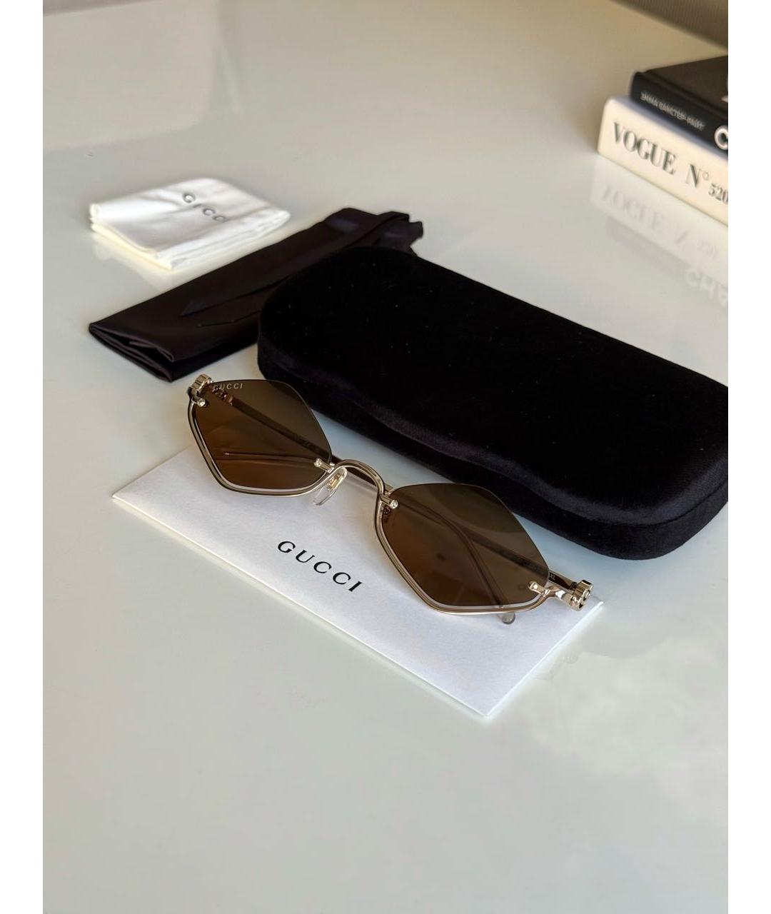 GUCCI Коричневые металлические солнцезащитные очки, фото 2