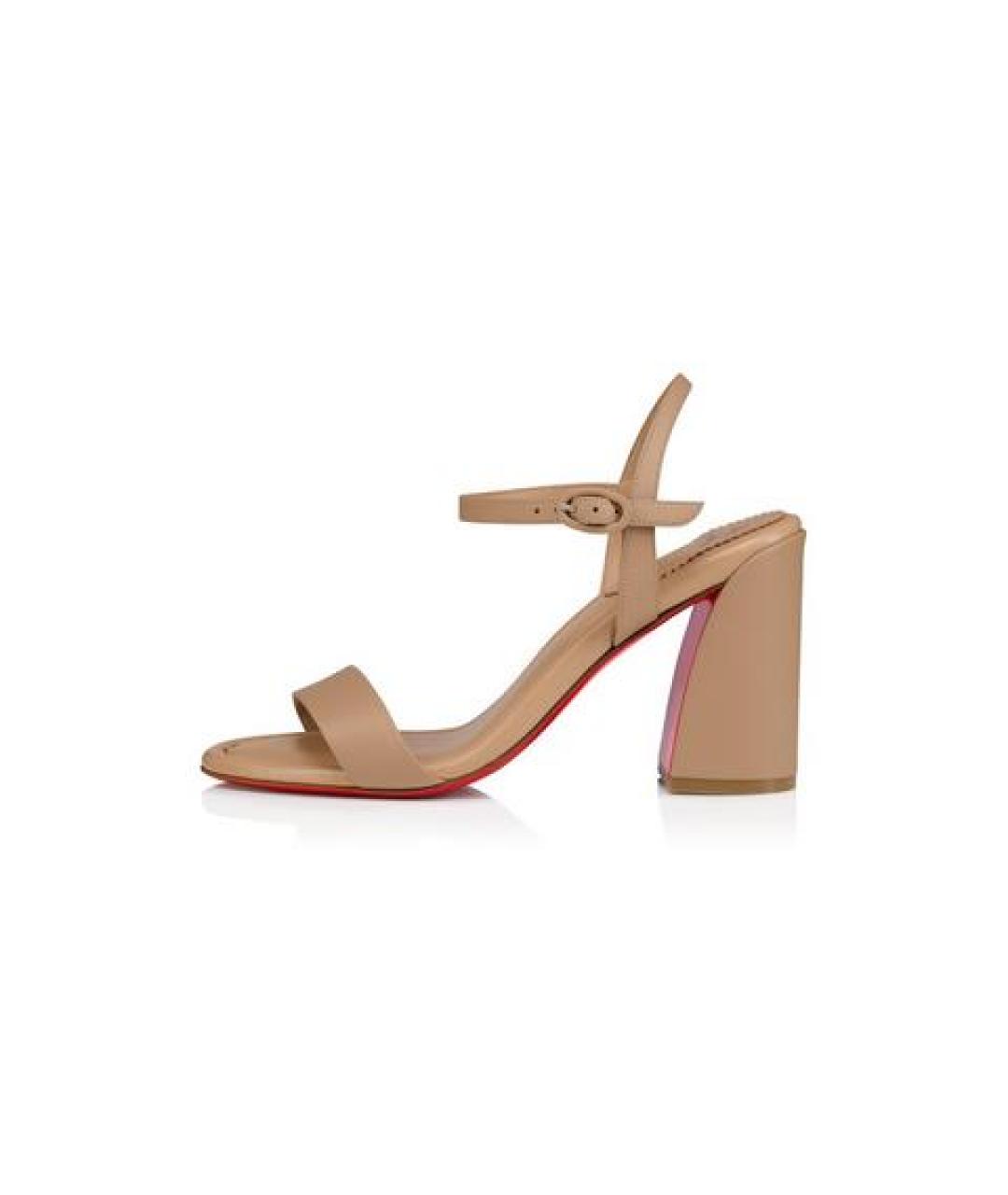 CHRISTIAN LOUBOUTIN Бежевые кожаные босоножки, фото 6