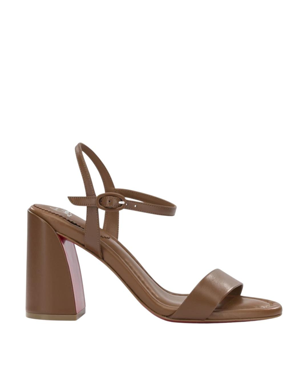 CHRISTIAN LOUBOUTIN Коричневые кожаные босоножки, фото 1
