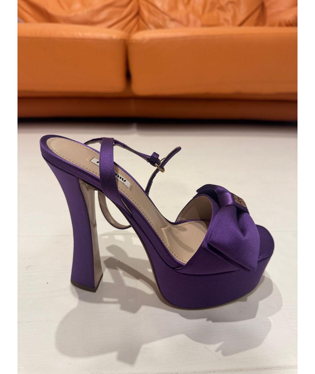 MIU MIU Фиолетовые текстильные босоножки, фото 9