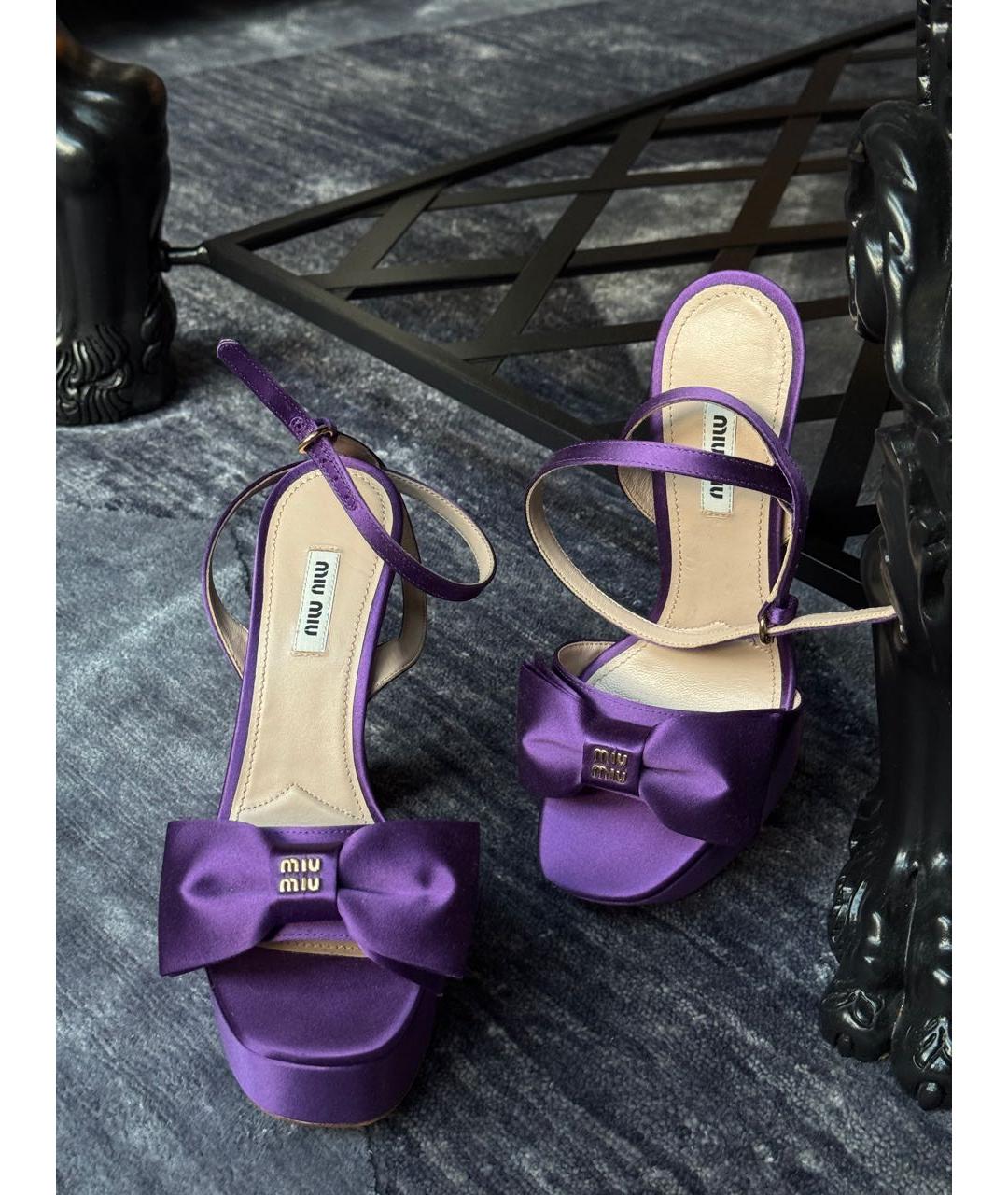 MIU MIU Фиолетовые текстильные босоножки, фото 6