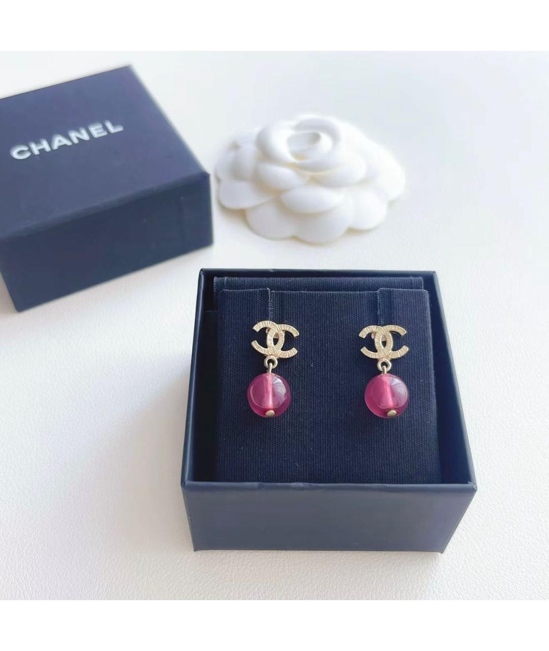 CHANEL Розовые металлические серьги, фото 4