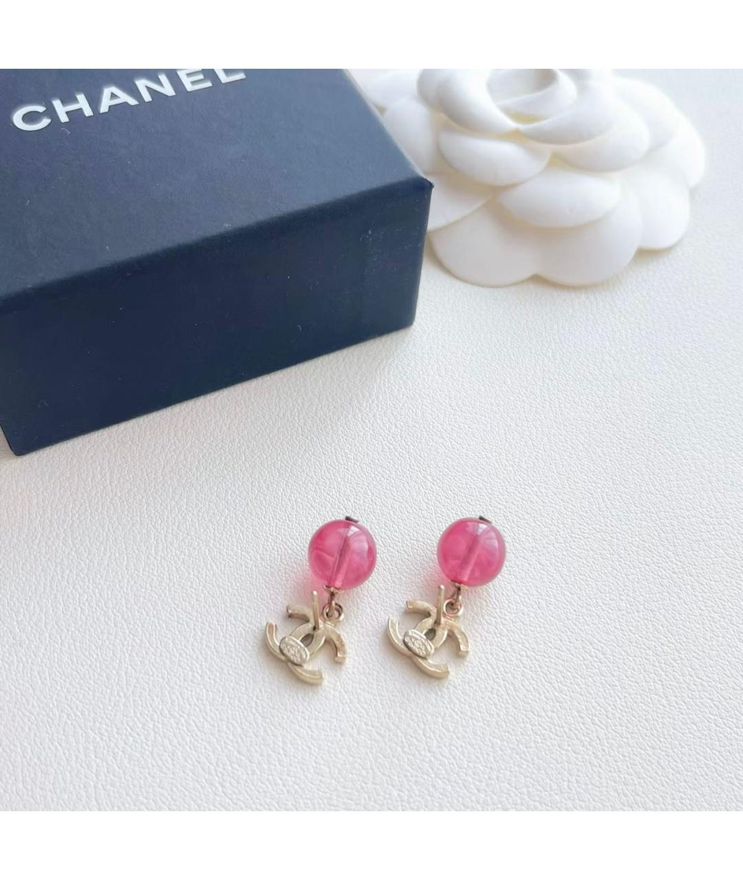 CHANEL Розовые металлические серьги, фото 3