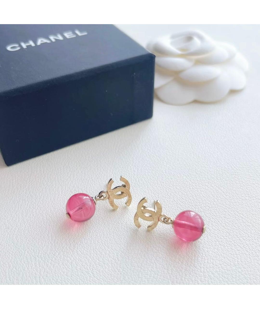 CHANEL Розовые металлические серьги, фото 2