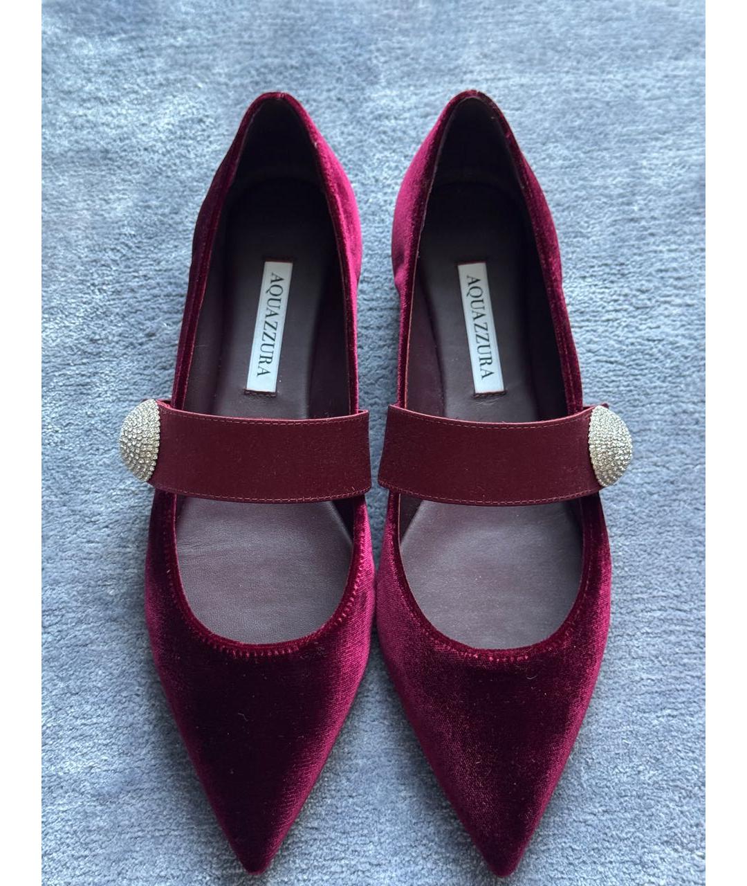 AQUAZZURA Бордовые бархатные туфли, фото 2