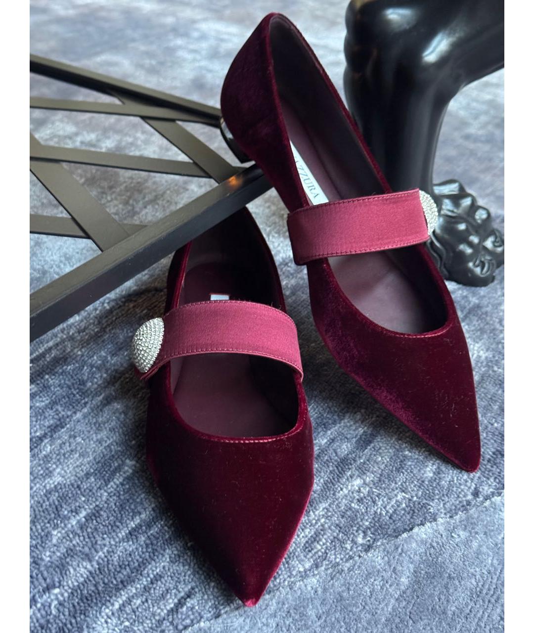 AQUAZZURA Бордовые бархатные туфли, фото 7