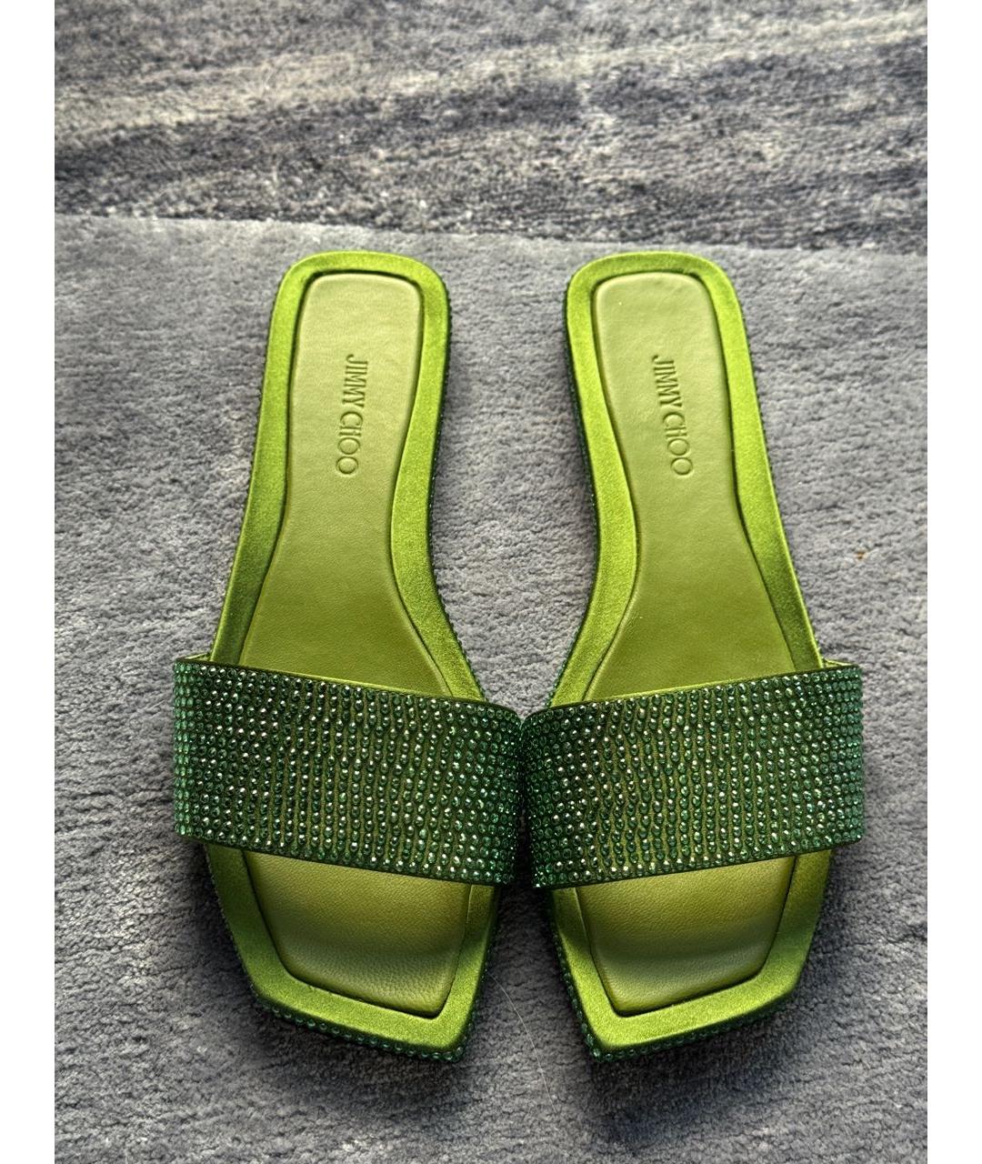 JIMMY CHOO Зеленые кожаные шлепанцы, фото 2