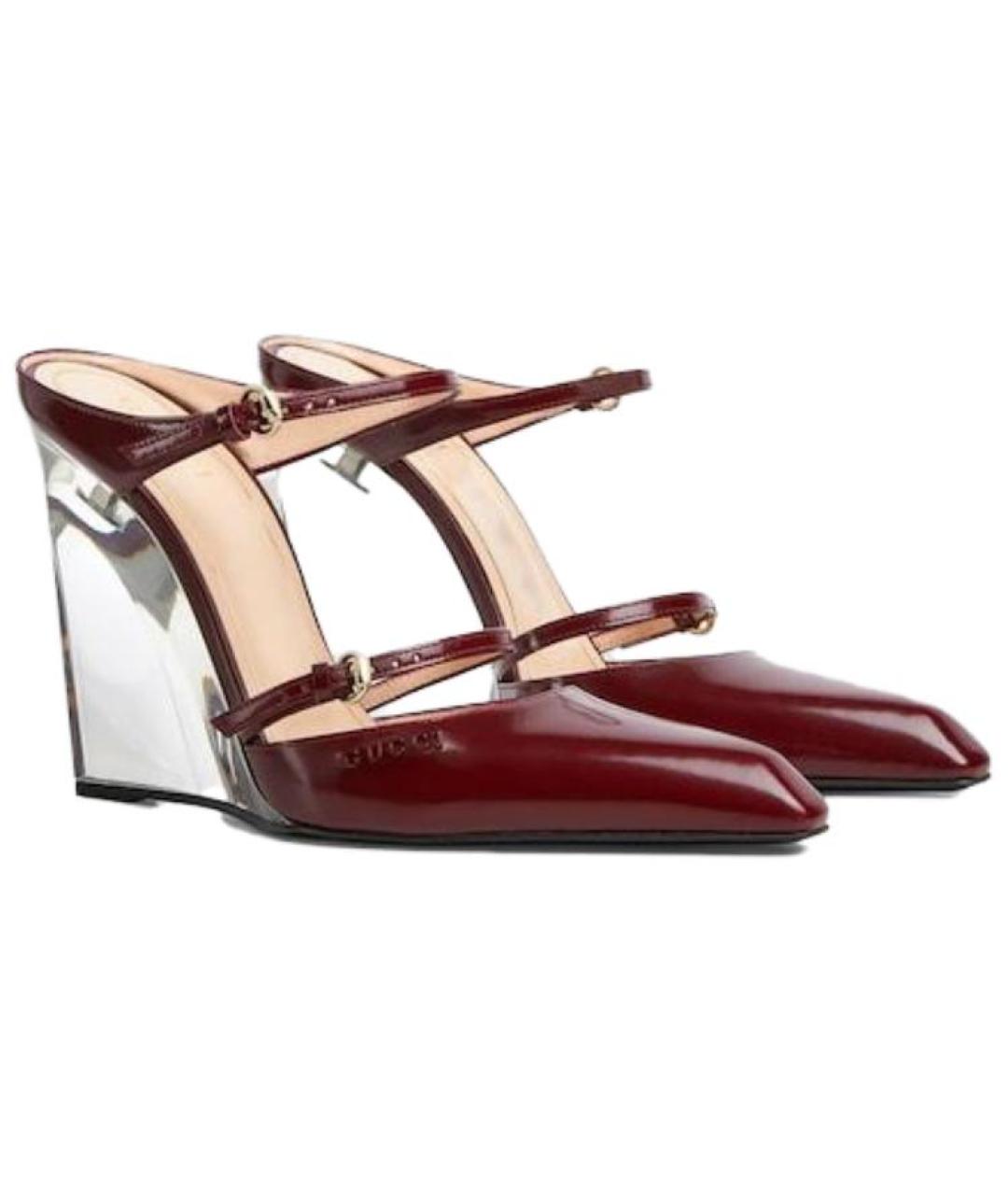 GUCCI Бордовые кожаные босоножки, фото 3