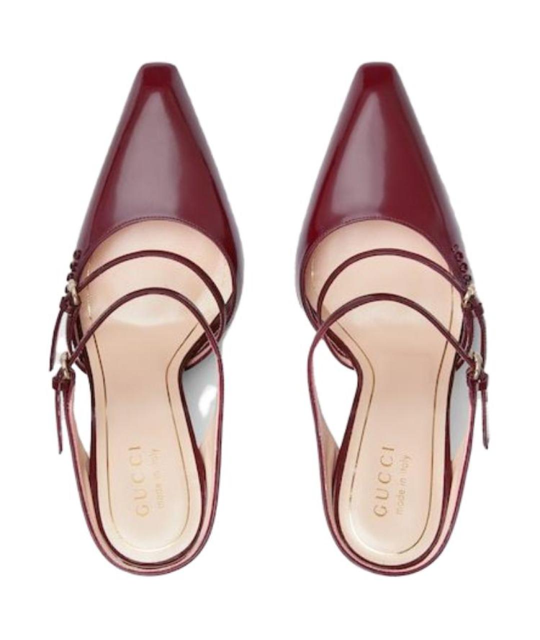 GUCCI Бордовые кожаные босоножки, фото 4