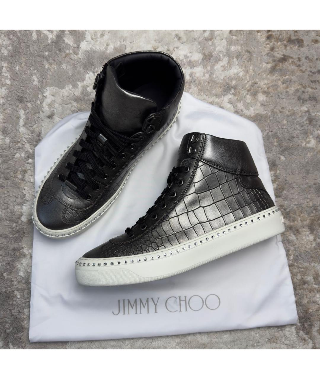 JIMMY CHOO Серебряные кожаные высокие кроссовки / кеды, фото 6